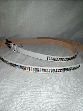 Women’s White Decorative Beaded Skinny Belt 32-38"